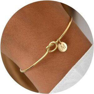 Gold initial bracelet dainty personalized letter cuff bangle jewelry for women